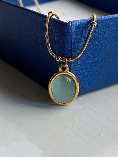 Green Opal Pendant Necklace with 18k Gold Chain