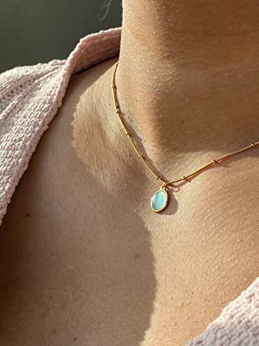 Green Opal Pendant Necklace with 18k Gold Chain