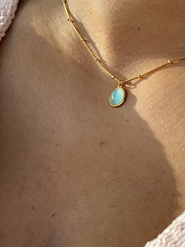 Green Opal Pendant Necklace with 18k Gold Chain