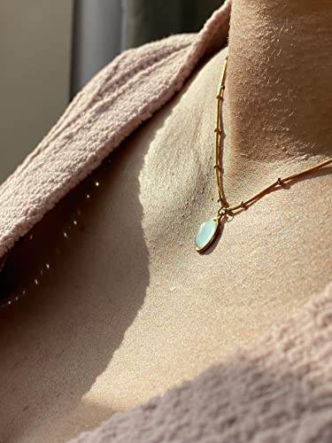 Green Opal Pendant Necklace with 18k Gold Chain