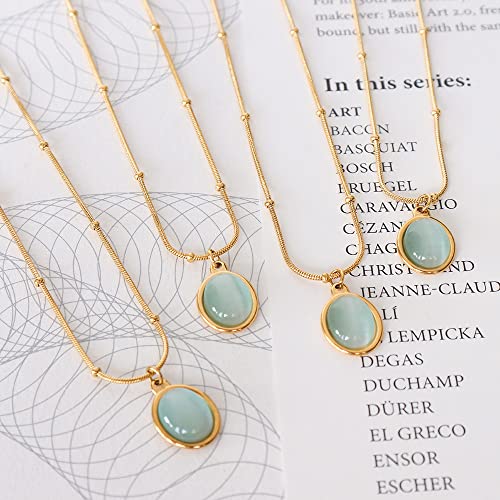 Green Opal Pendant Necklace with 18k Gold Chain