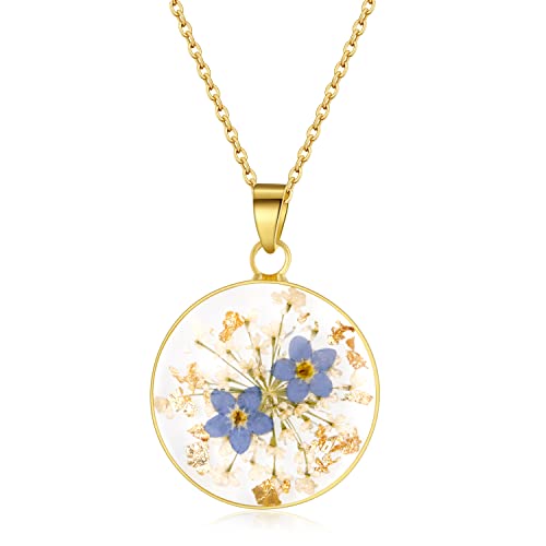 Pressed Wildflower Necklace | Forget-Me-Not & Lace