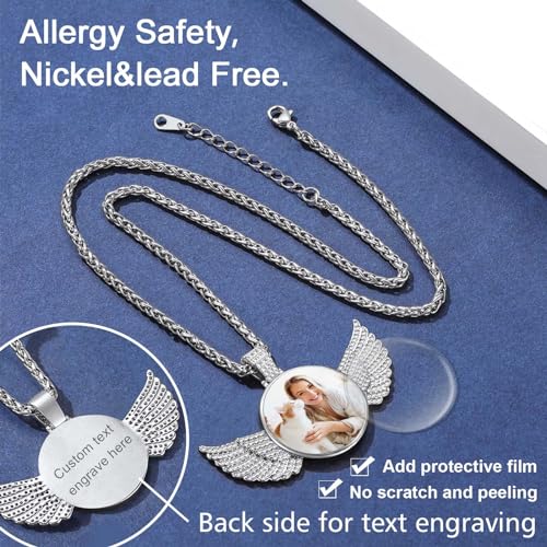 Personalized Angel Wings Photo Pendant Necklace