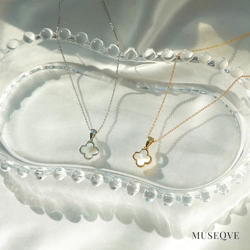 Dainty Four Leaf Clover Necklace with Mother of Pearl