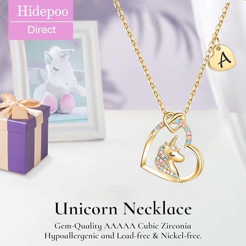 Unicorn Heart Pendant Necklace in 14K Gold