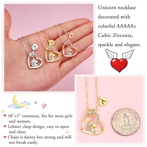 Unicorn Heart Pendant Necklace in 14K Gold