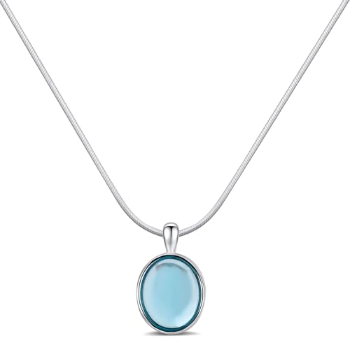 Handmade 925 Silver Aquamarine Oval Pendant Necklace