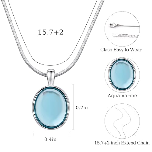 Handmade 925 Silver Aquamarine Oval Pendant Necklace