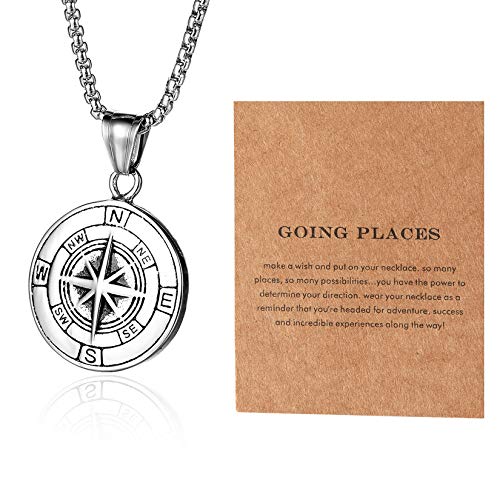 Men's Stainless Steel Compass Necklace