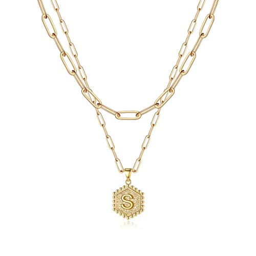 Trendy Gold Hexagon Initial S Necklace for Women