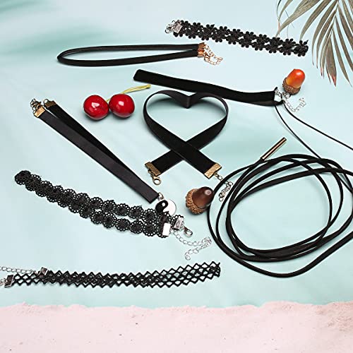 8-Piece Classic Black Velvet Choker Necklace Set