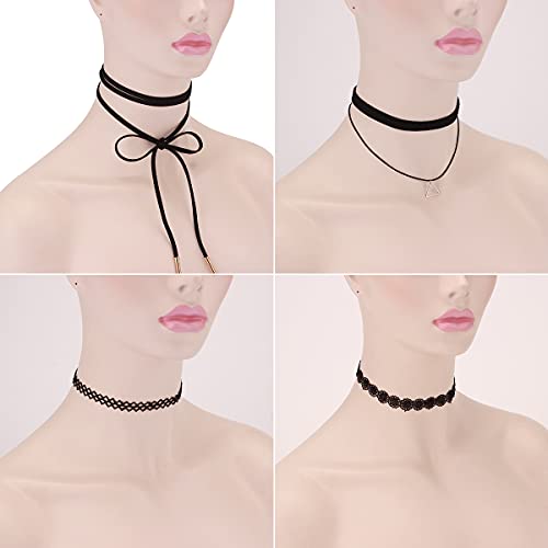 8-Piece Classic Black Velvet Choker Necklace Set