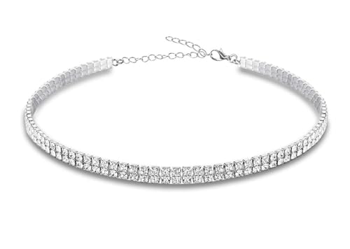 EFTOM Silver Rhinestone Double Row Choker Necklace