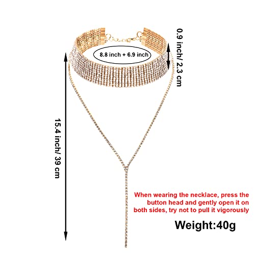Rhinestone Tassel Choker Necklace Set for Women