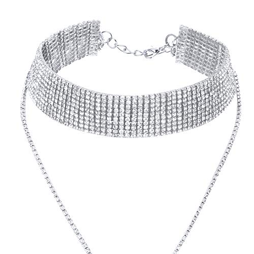 Rhinestone Tassel Choker Necklace Set for Women