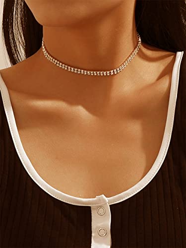 EFTOM Silver Rhinestone Double Row Choker Necklace