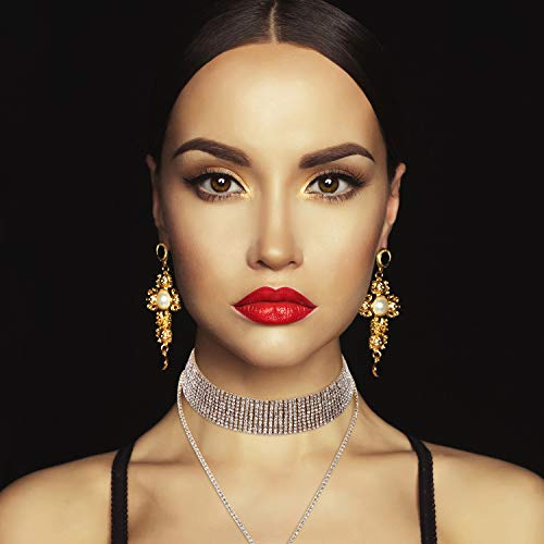 Rhinestone Tassel Choker Necklace Set for Women