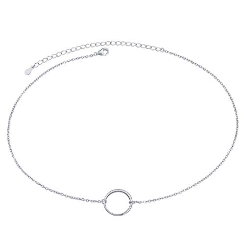 Ladytree S925 Silver Dainty Circle Pendant Necklace