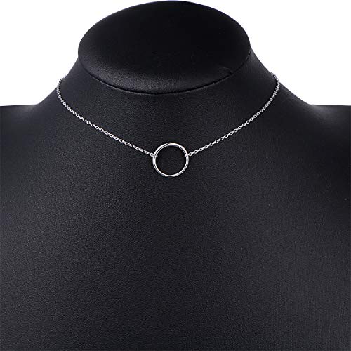 Ladytree S925 Silver Dainty Circle Pendant Necklace
