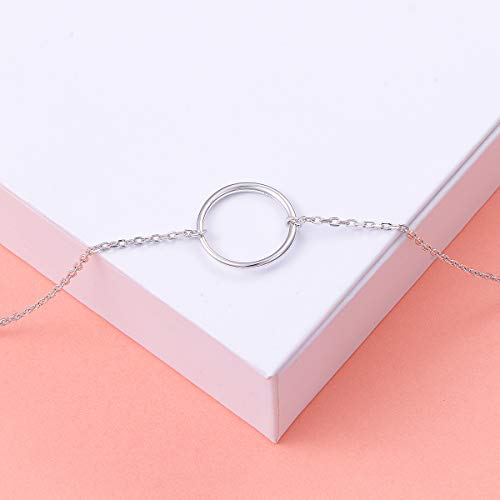 Ladytree S925 Silver Dainty Circle Pendant Necklace