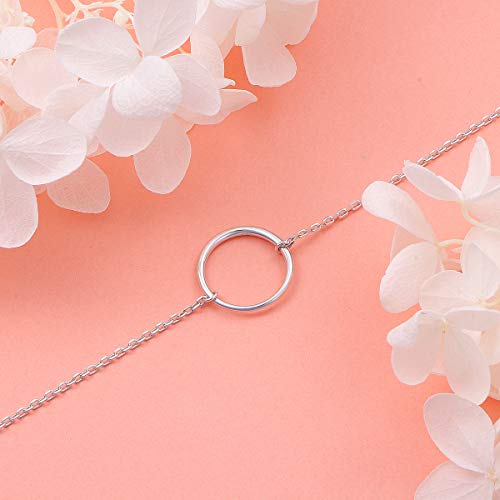 Ladytree S925 Silver Dainty Circle Pendant Necklace