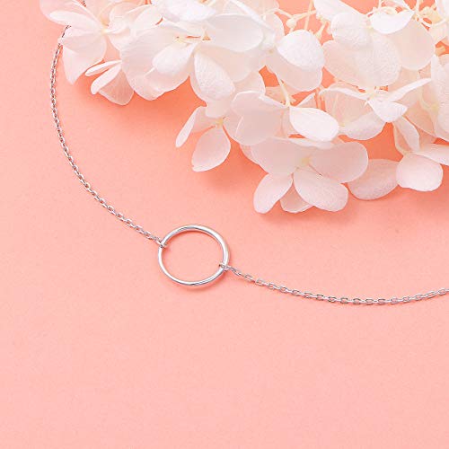 Ladytree S925 Silver Dainty Circle Pendant Necklace