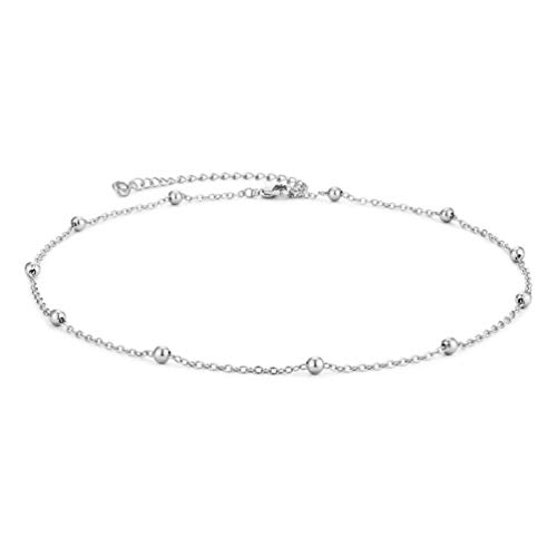 Dainty Silver Bead Choker Necklace for Women