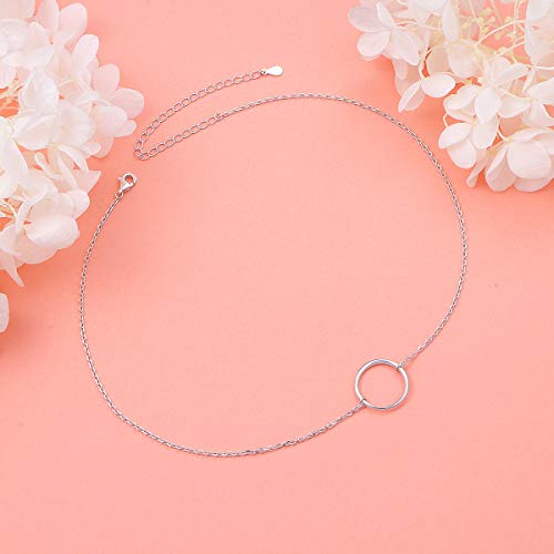 Ladytree S925 Silver Dainty Circle Pendant Necklace