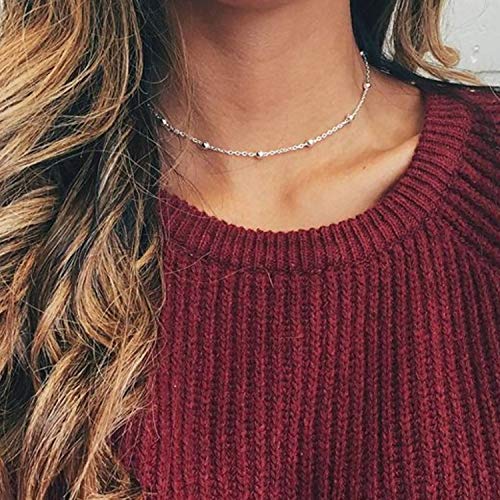 Dainty Silver Bead Choker Necklace for Women