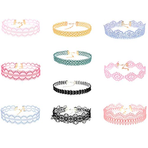 10PCS Assorted Color Lace Choker Necklace Set
