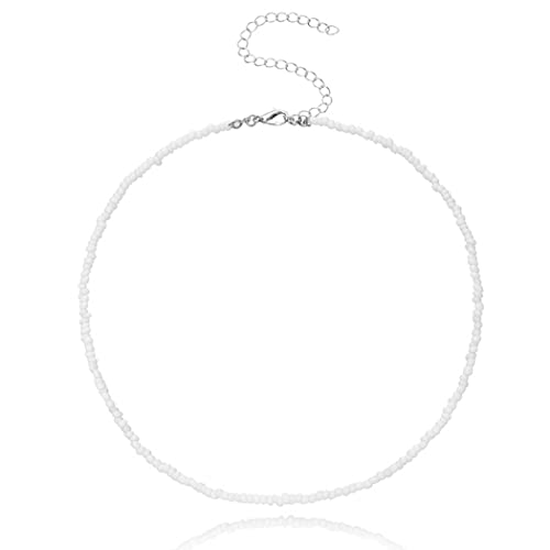 Boho White Seed Bead Choker Necklace for Women