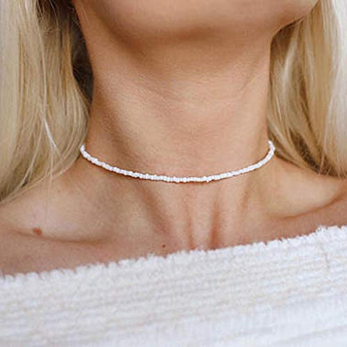 Boho White Seed Bead Choker Necklace for Women