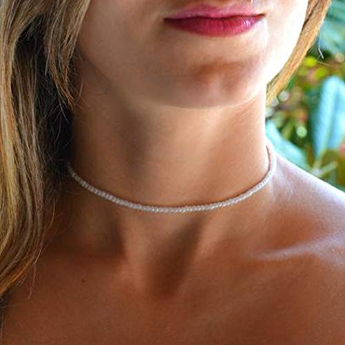 Boho White Seed Bead Choker Necklace for Women