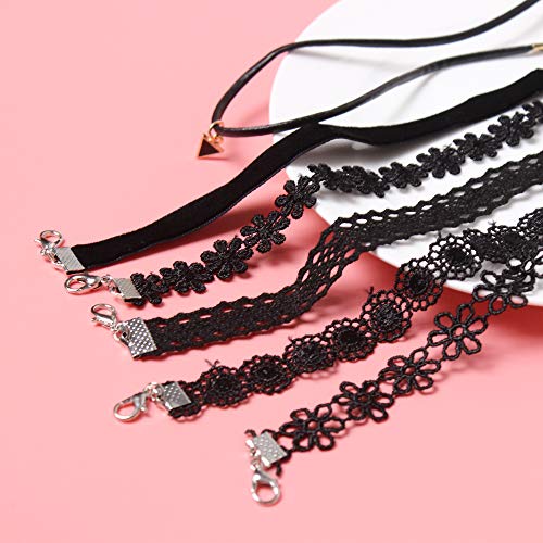 Black Velvet Choker Set with Gothic Tattoo Lace
