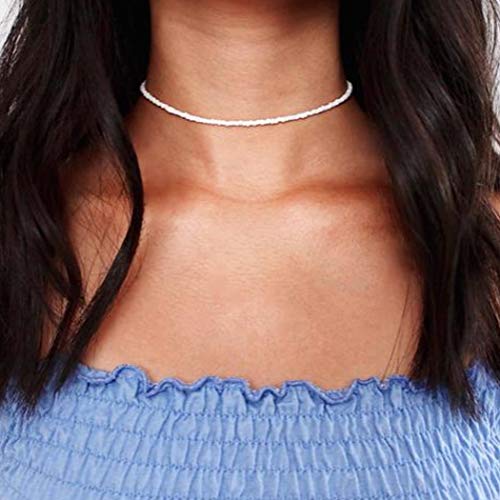 Boho White Seed Bead Choker Necklace for Women