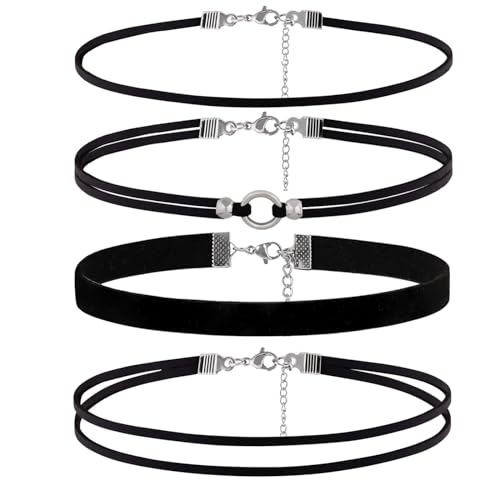 4PCS Black Velvet Choker Necklace Set for Women