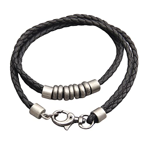 Vintage Braided Leather Choker Necklace with Beaded Pendant