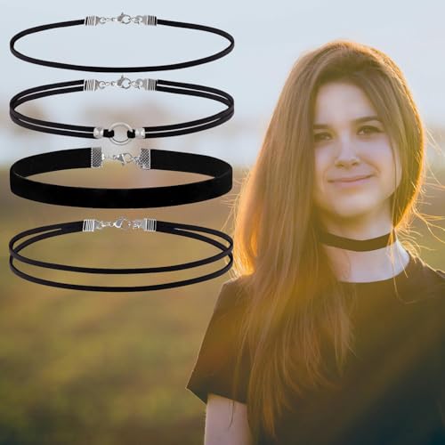 4PCS Black Velvet Choker Necklace Set for Women