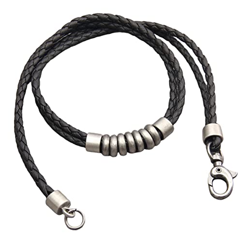 Vintage Braided Leather Choker Necklace with Beaded Pendant