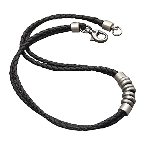 Vintage Braided Leather Choker Necklace with Beaded Pendant