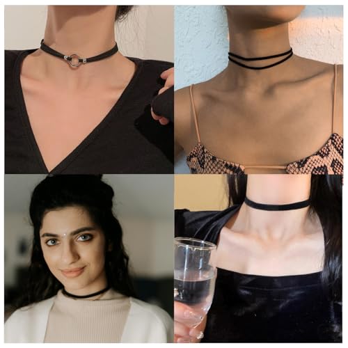 4PCS Black Velvet Choker Necklace Set for Women