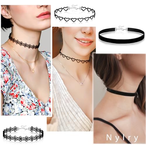 Black Velvet Choker Necklace Set for Women