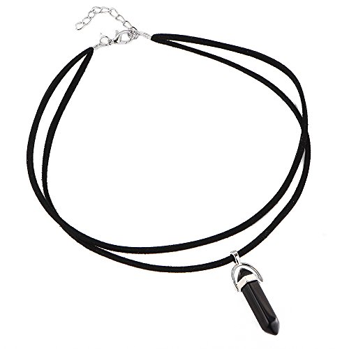 Black Velvet Choker with Gemstones - Boho Necklace