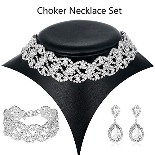 Rhinestone Choker, Bracelet, and Earrings Set