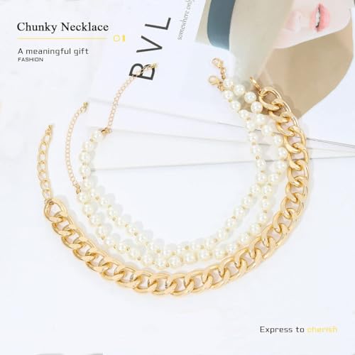 Gold Layered Pearl Choker Necklace for Women