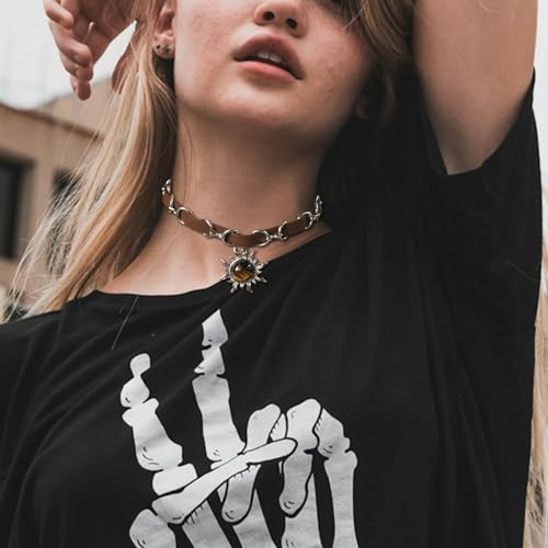 Adjustable Tiger Eye Sun Pendant Necklace for Women