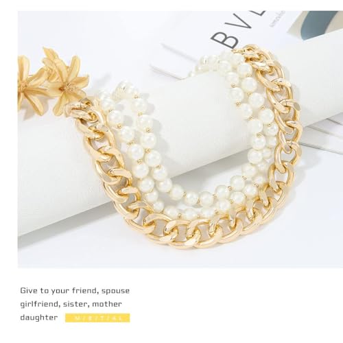 Gold Layered Pearl Choker Necklace for Women