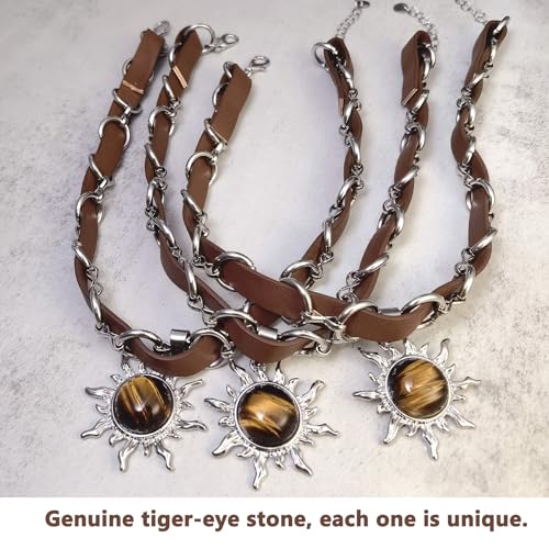 Adjustable Tiger Eye Sun Pendant Necklace for Women
