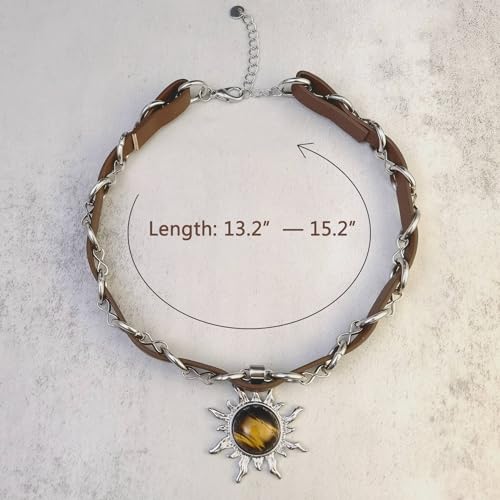 Adjustable Tiger Eye Sun Pendant Necklace for Women