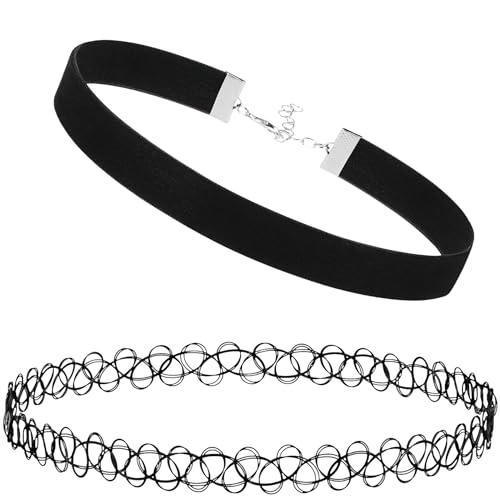 Layered Velvet 90s Black Tattoo Choker Set